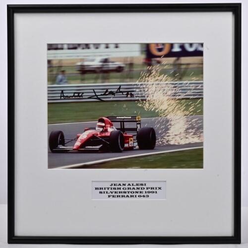 ALESI: A colour picture of Jean Alesi racing a Ferrari 643 at BRITISH GRAND PRIX SILVERSTONE 1991. Picture signed by Jean Alesi