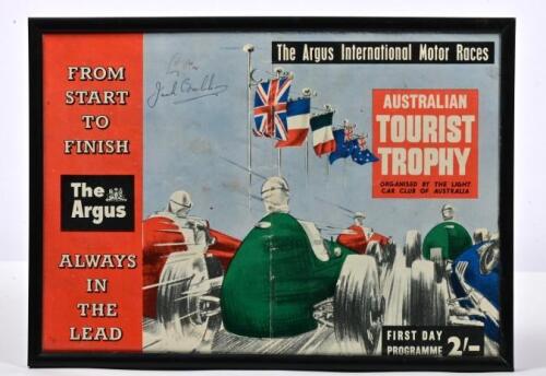 BRABHAM/MOSS: An original 1956 'AUSTRALIAN TOURIST TROPHY' FIRST DAY PROGRAMME. Cover with period signatures by Stirling Moss & Sir Jack Brabham
