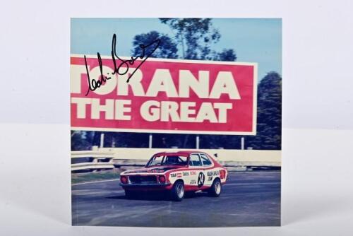 BOND: A colour picture of Colin Bond racing a LJ XU-1 Holden Torana at Sandown. Colin Bond signature