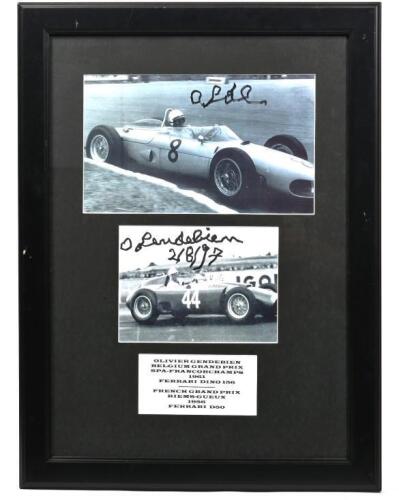 GENDEBIEN: A black and white picture set relating to Olivier Gendebien. Ferrari Dino 156 & Ferrari D50 images signed by Olivier Gendebien