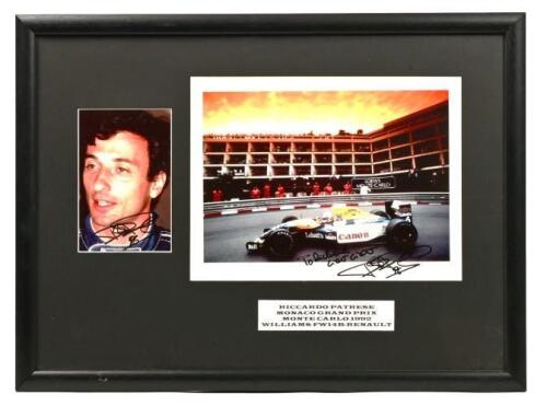 PATRESE: A colour picture set related to Riccardo Patrese. 1992 MONACO GRAND PRIX, MONTE CARLO Williams FW14B-RENAULT picture signed by Riccardo Patrese