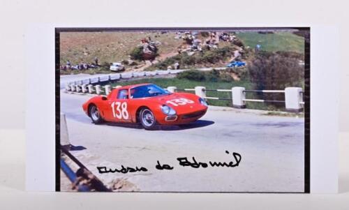 de ADAMICH: A colour picture of Andrea de Adamich racing a Ferrari 250 LM at Targa Florio. Picture signed by de Adamich