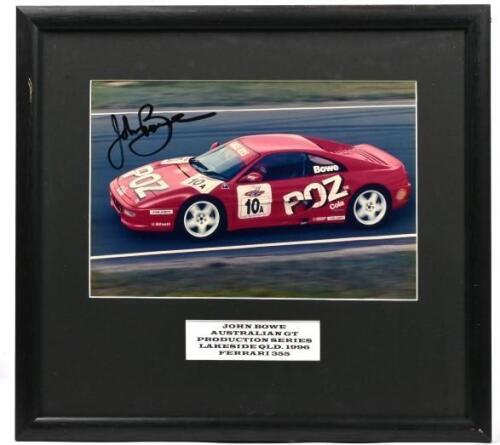 BOWE: A colour picture of John Bowe racing a Ferrari 355 at Lakeside, Queensland, 1996. John Bowe signature