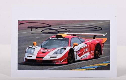 McLAREN: A colour picture of Bill Auberlen racing the EMI McLaren F1 long tail at the Le Mans 1998. Auberlen signature