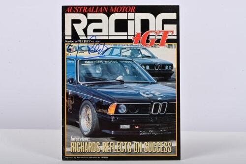 RICHARDS: Issue 6, 1985 edition of 'AUSTRALIAN MOTOR RACING'. Cover signed by Jim Richards