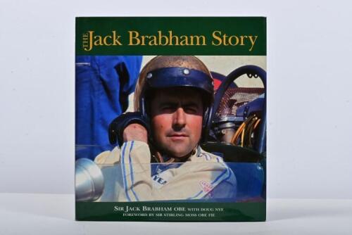 BRABHAM: 'THE Jack Brabham Story' hardcover book by Sir Jack Brabham with Doug Nye. Title page signed by Sir Jack Brabham and Ron Tauranac