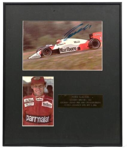 LAUDA: Colour picture set relating to Niki Lauda. McLaren MP4/2B - TAG at 1985 AUSTRIAN GRAND PRIX, OSTERREICHRING picture signed by Niki Lauda
