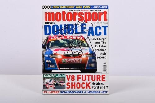 V8 SUPERCARS: An October 2004 (No. 294) issue of 'Australasian motorsport news' magazine. Cover signed by Rick Kelly and Greg Murphy