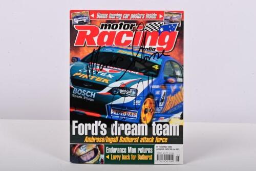 V8 SUPERCARS: An Oct/Nov 2003 (No.76) issue of 'motor Racing australia' magazine. Cover signed by Marcus Ambrose and Russell Ingall