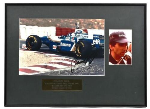 HILL: A colour picture set relating to Damon Hill. Damon Hill signed Williams Renault FW18 picture