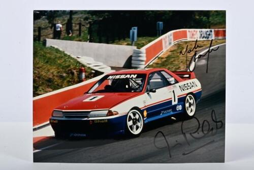 BATHURST 1991: A colour picture depicting Jim Richards and Mark Skaife racing a Nissan Skyline BNR32 GT-R to victory at the 1991 Tooheys 1000. Richards & Skaife signatures