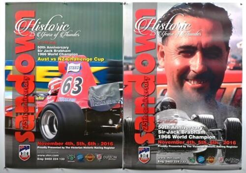 SANDOWN: Two Sandown 'Historic - 25 Years of Thunder' posters celebrating 50th Anniversary, Sir Jack Brabham 1966 World Champion, Aust v NZ Challenge Cup, November 4th, 5th, 6th, 2016. Each with different images