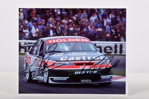 INGALL/PERKINS: A colour picture depicting Russell Ingall and Larry Perkins racing a Holden VR Commodore at the 1995 Tooheys 1000. Ingall & Perkins signatures