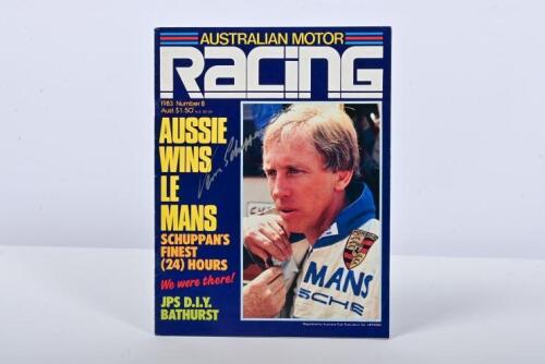 AUSTRALIAN RACING: A July 1983, issue 8 of 'AUSTRALIAN MOTOR RACING' magazine. Front cover signed by Vern Schuppan in silver marker