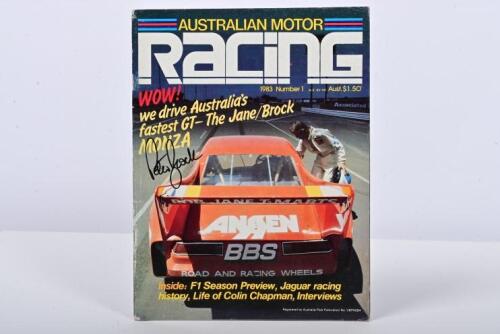 BROCK: A 1983 issue (Number 1) of 'AUSTRALIAN MOTOR RACING' magazine. Cover signed by Peter Brock