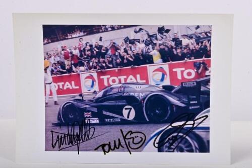 BENTLEY: A colour image of the racing number 7 British Racing Green 24 Hour Le Mans 2003 race winning Bentley Speed 8 racing car as driven by Rinaldo Capello, Tom Kristensen and Guy Smith. Image signed by all drivers