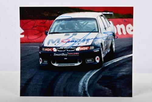 BATHURST 1996: A colour picture of Craig Lowndes and Greg Murphy racing to victory in the Mobil Holden VR Commodore at the 1996 AMP Bathurst 1000. Lowndes & Murphy signatures