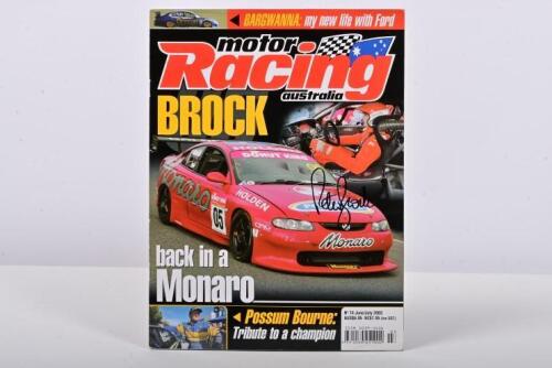 BROCK: A June/July 2003 edition of 'motor Racing australia' magazine (No.74). Image of Peter Brock Monaro signed by Peter Brock