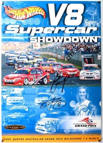 V8 SUPERCARS: A 2001 QANTAS AUSTRALIAN GRAND PRIX - 'Hotwheels V8 Supercar SHOWDOWN' - promotional poster. Poster signed by Todd Kelly, Mark Skaife, Greg Murphy