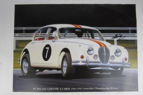 BOB JANE: Two posters featuring Bob Jane and his Jaguar 4.2 Mk II&nbsp;(signed by Jane)