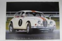 BOB JANE: Two posters featuring Bob Jane and his Jaguar 4.2 Mk II&nbsp;(signed by Jane)