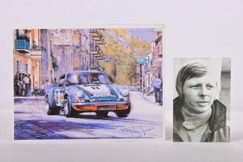PORSCHE: Two items relating to Gijs van Lennep and Porsche. Nicholas Watts "The Final Targa" print copy signed by Gijs van Lennep
