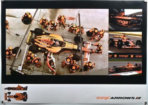 ARROWS: A 'orange ARROWS' promotional poster on thick card depicting the orange ARROWS Formula 1 team