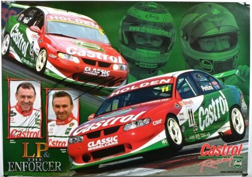 HOLDEN: A Castrol Racing promotional poster, images of 'LP' (Larry Perkins) and 'THE ENFORCER' (Russell Ingall) with Castrol VX Holden. Larry Perkins & Russell Ingall signatures