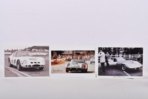 SEARS: Three superb pictures of Jack Sears racing a AC Cobra Le Mans Coupe and Ferrari 250 GTO. Jack Sears signatures