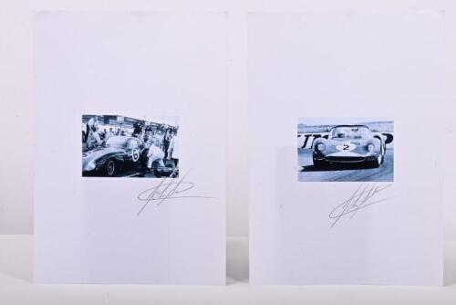 SURTEES: Two black and white images on paper of John Surtees racing Ferrari's. Ferrari 250 GTO & Ferrari 365 P2 images signed by John Surtees