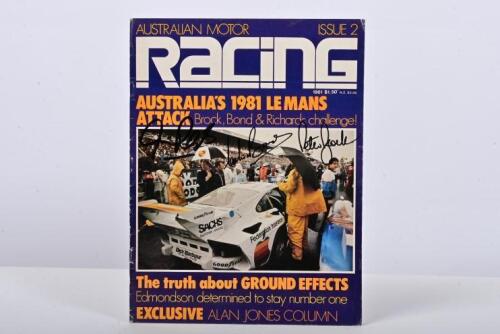 AUSTRALIAN RACING: A May 1981 (Issue 2) of 'AUSTRALIAN MOTOR RACING' magazine. Front cover signed by Colin Bond, Peter Brock, Jim Richards