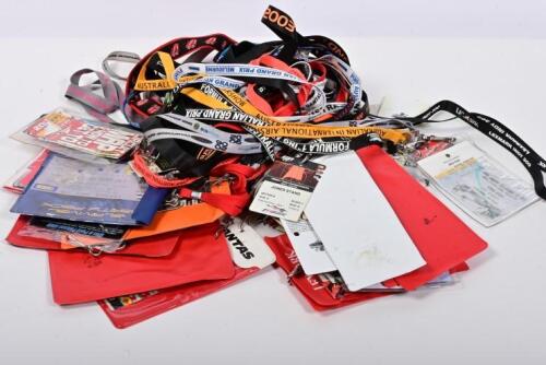 MOTOR RACING LANYARDS: An assortment of tickets and lanyards from a variety of motor racing events. Formula 1, V8 Supercars, Indy 300 tickets and lanyards