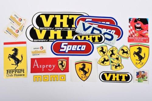 MOTOR RACING STICKERS: A collection of motoring and motor racing stickers. Ferrari & CALTEX Valvoline RACING stickers, adhesives