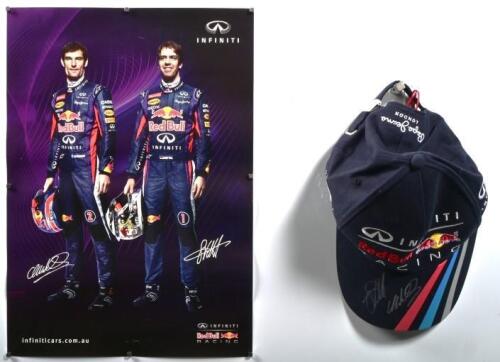 RED BULL: A brand new 'Red Bull RACING' cap. Visor signed by Sebastian Vettel and Mark Webber