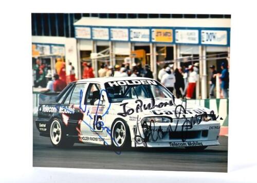 BATHURST 1990: A colour picture of Allan Grice and Win Percy racing the Castrol Holden VL Commodore SS Group A SV to victory at the 1990 Tooheys 1000. Grice & Percy signatures
