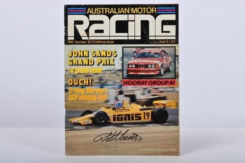 MORENO: A December 1983, Issue 13, of 'AUSTRALIAN MOTOR RACING' magazine. Front cover signed by Roberto Moreno