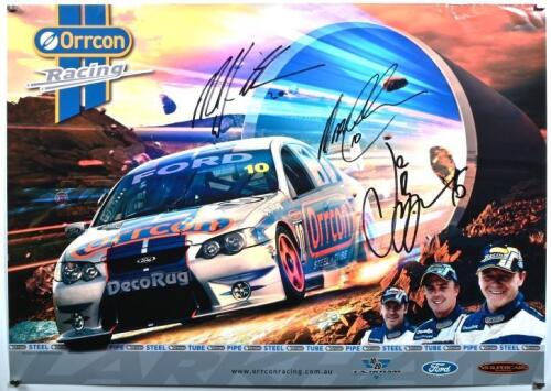 FORD: A Orrcon Racing promotional poster featuring the Orrcon Racing Ford with images of Mark Latham, Mark Winterbottom, Jason Bargwanna. Poster signed by all three drivers