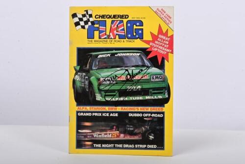 JOHNSON: A May 1984 issue of 'CHEQUERED FLAG' magazine (Volume 12, Number 5). Front cover signed by Dick Johnson
