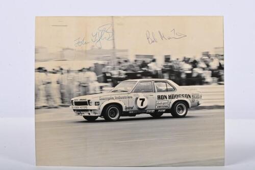 MORRIS/FITZPATRICK: An original Ian Smith black and white picture of John Fitzgerald and Bob Morris racing to victory in a Holden LH Torana SL/R 5000 L34 at the 1976 Hardie Ferodo 1000. Rare Fitzgerald & Morris signatures