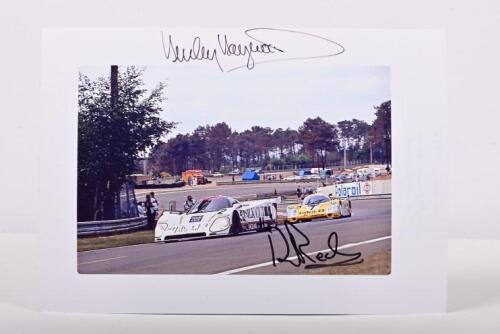 JAGUAR: A colour picture of Hurley Heywood and Brian Redman racing the Jaguar XJR-6 at Le Mans 1986. Heywood & Redman signatures