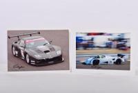 WENDLINGER: Two colour images of Karl Wendlinger racing various race cars. Mercedes-Benz C11 & Ferrari 575 GTC "SIEMENS" images signed by Karl Wendlinger