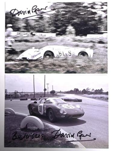 PIPER: Two black and white images of David Piper racing various cars. Ferrari 250LM picture signed by David Piper