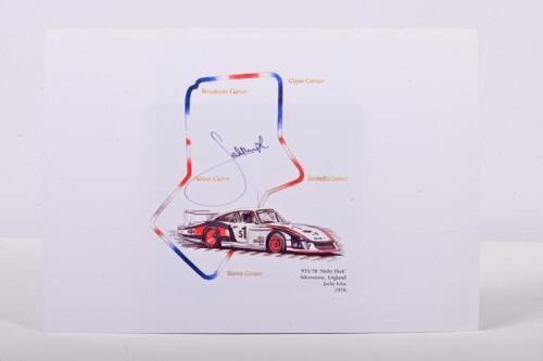 ICKX: A colour picture of the Porsche 935/78 'Moby Dick' as raced to victory at Silverstone 6hr, 1978 by Jacky Ickx. Jacky Ickx signature