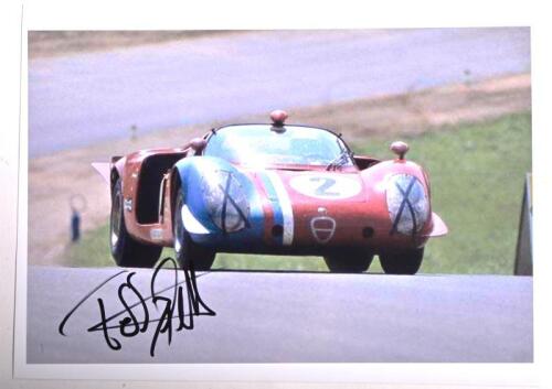 ALFA ROMEO: A colour picture of Teddy Pilette racing an Alfa Romeo T33/2 at 1968 Nurburgring 1000 KMS. Pilette signature