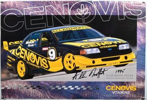 MOFFAT: A ALLAN MOFFAT RACING CENOVIS BATHURST FALCON poster featuring the BA Ford Falcon V8 Supercar of Andrew Miedecke, Mark Noske. Poster signed by Allan Moffat