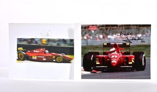 FERRARI: Two colour images of Ferrari F1 cars from the 1990's. Jean Alesi & Nicola Larini signatures