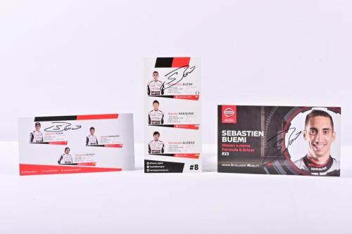 BUEMI: Three Sebastian Buemi signed cards from Toyota Gazoo Racing (Le Mans) and Nissan Formula E