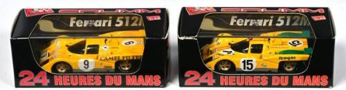 FERRARI: Two 1:43 scale Brumm Ferrari 512M models (S044 and S046) as raced in 1971 Le Mans by Scuderia Francorchamps and Escuderia Montjuich. Limited Editions of 5000