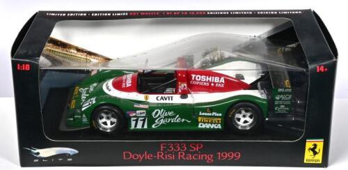 FERRARI: A 1:18 scale Hotwheels 'ELITE' Ferrari F333 SP Doyle-Risi Racing 1999 race car. As driven by LAZZARO, ANGELELLI, de RADIGUES. L.E of 10,000