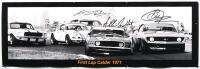 A.T.C.C: A black and white landscape picture - 'First Lap Calder 1971'. Jim McKeown, Norm Beechey, Allan Moffat, Bob Jane signatures